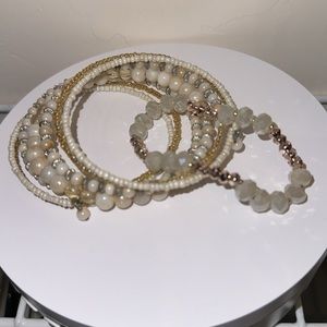 Spring Trend Layering Bracelets Coil and Stretch Faux-Pearl Gold-Tone